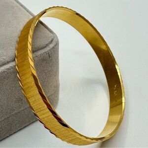 Crown Trifari Gold-Tone Hinged Bangle Bracelet Brushed Finish